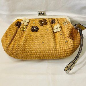 Coach Natalie Floral Straw Clutch w/wrist strap